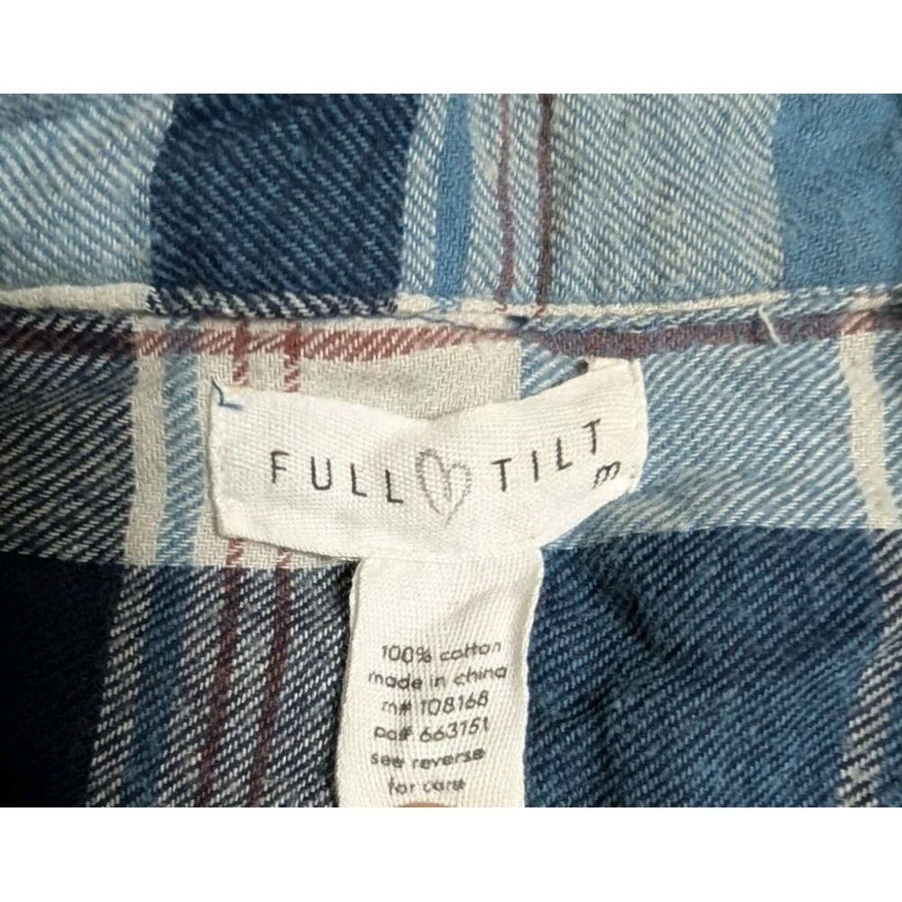 Full Tilt Women's Medium Blue Plaid Flannel Button Down Shirt 100% Cotton - Picture 2 of 2